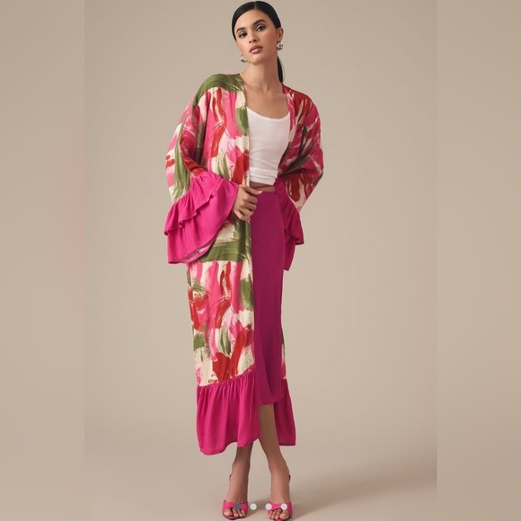 Anthropologie Tops - Anthropologie x Bel Kazzan Statement Ruffle Sleeve Kimono NWT OS Barbie Vibes